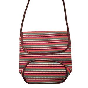 Vintage Fossil Striped Fabric Crossbody Purse with Braided Leather Strap